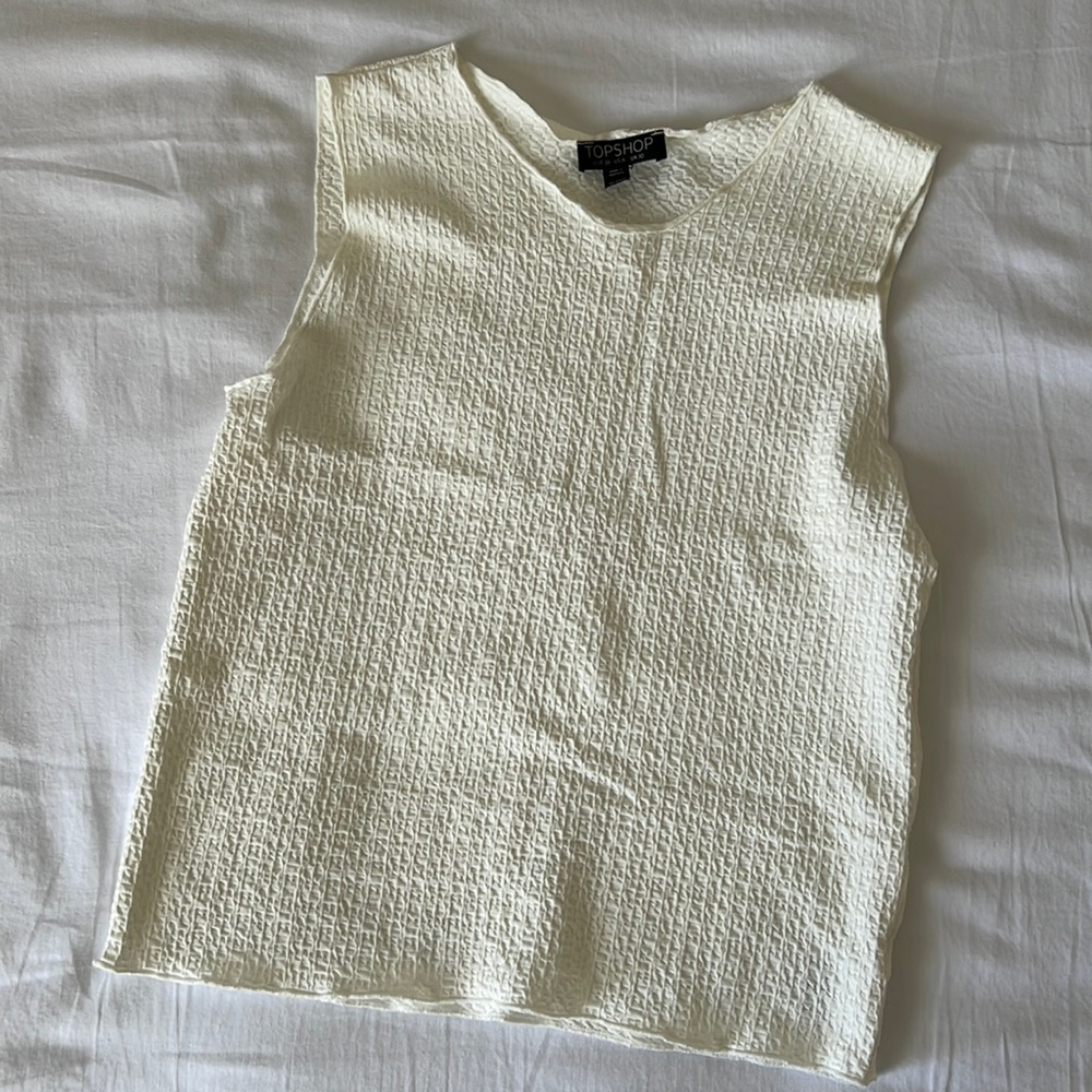 White Topshop Sleeveless Textured Top